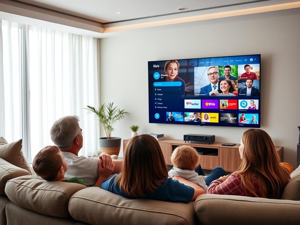 Family enjoying Rivo4K IPTV in living room
